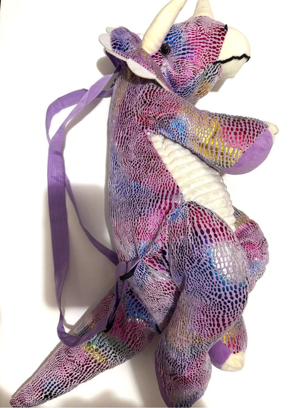Purple Multicolor Sequin Plush Dragon Backpack